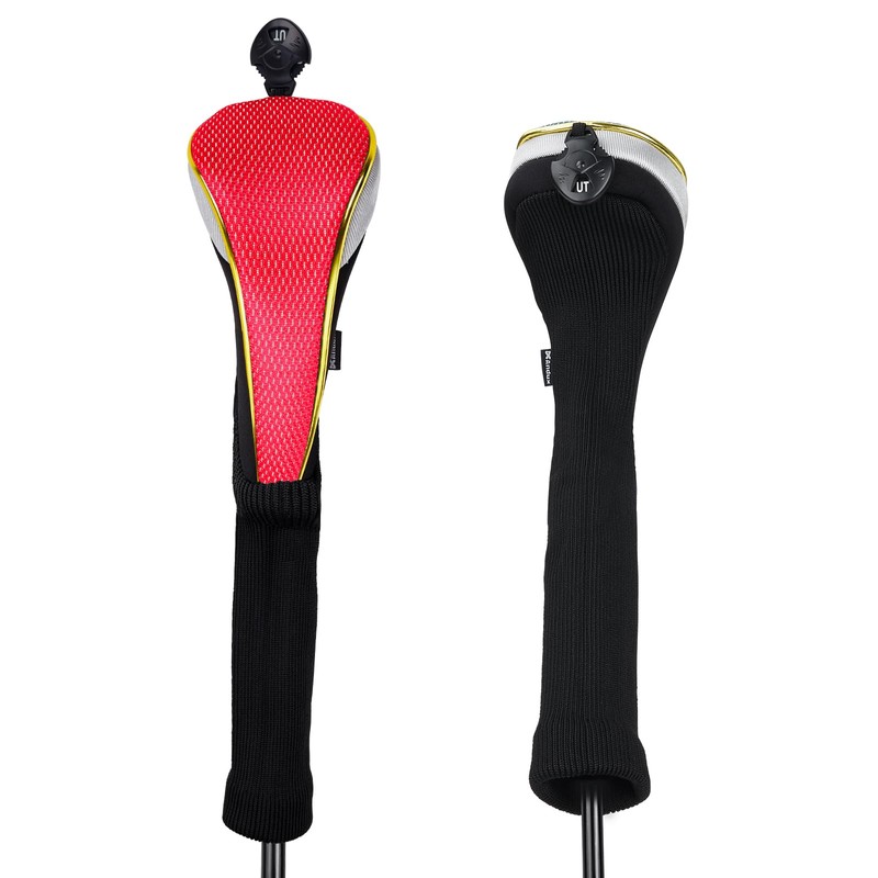 Andux 2Pcs/Set Long Neck Gold Golf Hybrids Club Head Covers