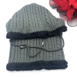 Wildebeest Winter Unisex Knitted Hoodies Scarf With Fur Hats