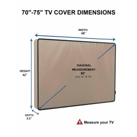 iBirdie Outdoor TV Cover 70 to 75 inch Weatherproof, Cover Size 68" L x 42" H, Waterproof for Outside Flat Screen 70 to 75 inch TV, Light Brown, 600D Thick Fabric Screen Protector with Bottom