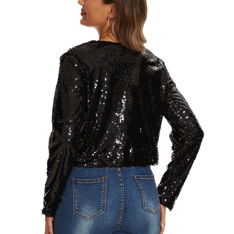MINTLIMIT Women's Sequin Cardigan Short Open Cardigan Long Sleeve Bolero