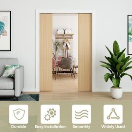 BarnBase 12FT Double Pocket Door Track Kit, 2 Sets of 68.7" Spliced Rail, Suitable for Double Door Width 48"-72"(Single Panel 24"-36"), Slide Quietly and Smoothly, Easy to Install