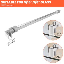 Stainless Steel Wall-to-Glass Support Bar, 23 2/3"(600mm) Long Fixed Rod for Frameless Shower Door Panel, Brackets for 5/16"(8mm) to 3/8"(10mm) Thick Glass, Polished Silver