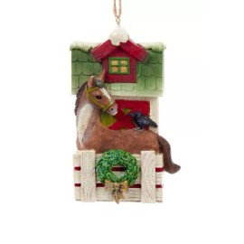 KSA (Kurt S. Adler Santa's World) KURT ADLER HORSE AT BARNYARD w/ BIRD & WREATH EQUESTRIAN CHRISTMAS TREE ORNAMENT