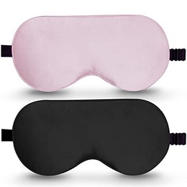 Máscara de dormir de seda BeeVines, paquete de 2. Máscara para los ojos 100% seda natural pura con correa ajustable, antifaz para dormir, cubierta opaca para los ojos, opacidad total