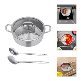 Hot Pot Set, Two-flavor Chinese Shabu Shabu Pot, Stainless Steel Hot Pot w/Divider, Shabu Pot &Deckel for Induction Cooktop, Gas Stove, w/Glass Lid/Spoon/Leaky Spoon (9.84 * 3.54in)