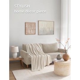 YnM Chunky Cotton Knit Throw Blanket, Cable Knit Throws for Bed Couch Sofa, Comfy & Relaxing, Decorative Piece for Farmhouse Modern Boho Rustic Scandinavian Chic Vibe, Cream White 40x50 Inches