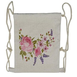 Lunarable Lavender Drawstring Backpack, Garland of Rose Sakura, Sackpack Bag