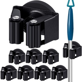 Vercraft 8 Pcs Magnetic Mop Broom Holder Movable Magnetic Broom Holder Rack, Anti Slip Wall Mounted Utility for Cleaning Tools, Garage, Kitchen, Laundry, Garden (Black)
