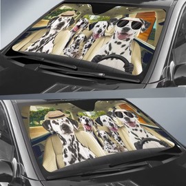 Dalmatian Car Sun Shade, Pet Dog Car Windshield Sunshade Auto Sun Shade for Car Front Window Blocks UV Rays Keeps Car Cool, Auto Sun Visor Protector