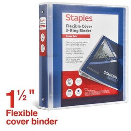 Staples Heavy Duty 1 1/2" 3-Ring Flexible Poly Binder, Blue (ST62616)