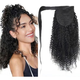 Unipearl Curly Braid Extensions, Real Hair, 55 cm, 120 g, Real Hair Ponytail Extensions, Natural Black Clip-In Ponytail Extensions, Real Hair Extensions, Curly Hairpiece Real Hair