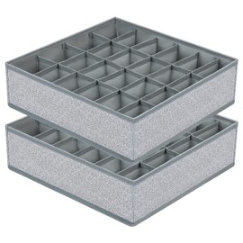 DIMJ Pack of 2 Storage Boxes, 24 Cell Drawer Organiser, Foldable Wardrobe Socks Organiser, Drawer Organiser System for Socks, Ties, Belts