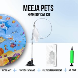 Generic MEEJA PETS Cat Sensory Water Mat with Cat Feather Wand Toy - Interactive, Portable, Lightweight