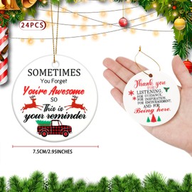 Barydat 24 Pcs Christmas Ceramic Ornaments Thank You Gifts Inspirational Coworkers Employee Appreciation Team Gift Thanksgiving Day Hanging Round Hanging Plaque with Rope