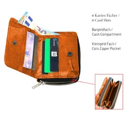 NELUHA Teak Leaf Wallet, Vegan Sustainable Leather Alternative - Wallet with Many Compartments Hinged with Zip, orange, Casual