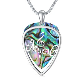 Shusukue Guitar Plectrum Necklace Pendant Chain Sterling Silver 925 Necklaces for Women Girls Women Men Abalone Jewellery, Sterling Silver