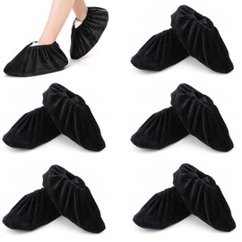 GDJIAJT Reusable Shoe Covers, 5 Pairs of Durable Covers Shoes with Non-Slip Sole, Reusable Overshoes, Shoe Protector, Shoe Covers for Households, etc. (Black)