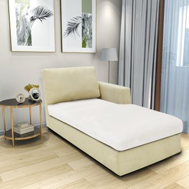 CHELZEN Velvet Sofa Seat Cushion Cover, Highly Elastic Seat Cover, Stretch Sofa Seat Cover, Protective Sofa Cover, L-shaped Corner Sofas for Living Room (Chaise Lounge, White)