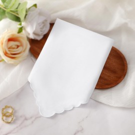 HOULIFE Pure White Handkerchiefs Soft Cotton Women Handkerchief Ladies Hankies with Wavy Edge Woman Hanky for Wedding Party