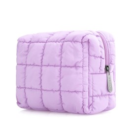 Small Makeup Bag Portable Zipper Travel Make Up Bag Toiletry Bag Cosmetic Organizer Cute Cotton Fluffy Pouch for Women (﻿Purple)