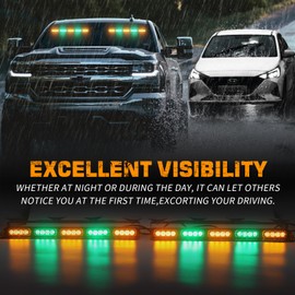 XRIDONSEN 2x 17 inch Amber Green Emergency Dash Strobe Lights for Trucks Interior Front/Rear Windshield Lights 40 LED Safety Flashing Warning Hazard w/Controller for Construction Vehicles SUV Car