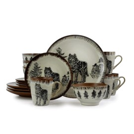 Elama Majestic Elk 16 Piece Round Stoneware Dinnerware Set in Taupe