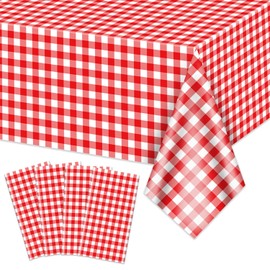 4 Pack Red Gingham Tablecloths, Red and White Checkered Tablecloths 86.6 x 51.2 Inches Gingham Table Covers Rectangular Waterproof Picnic Table Covers for Birthday Party Holiday Outdoor Supplies