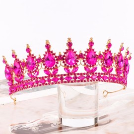 TOBATOBA Hot Pink Tiaras and Crowns for Women, Crystal Wedding Tiara for Bride Queen Crown, Royal Princess Quinceanera Headpieces for Birthday Prom Pageant Halloween Cosplay