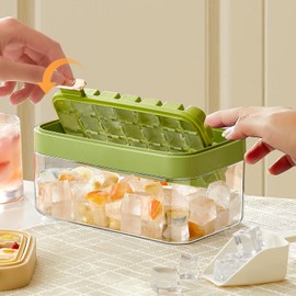 Ice Cube Tray with Lid and Bin, 2 Pack of Ice Trays with 56 Pcs Ice Cube Molds for Freezing (M, Green)