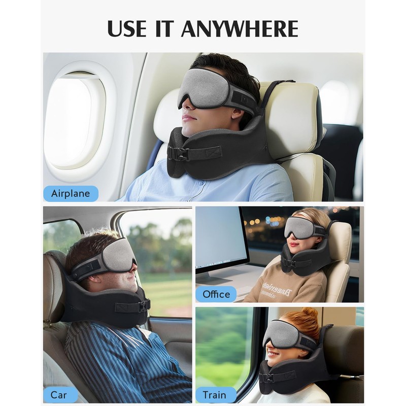 YFONG Travel Pillow for Long Flight Airplanes, Head Strap Combo