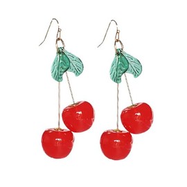 Cherry Cute Earrings for Women Red Funny Drop Dangle Earring Gold Plated Resin Green Leaf Tassel Valentine's Day Mother's Day Teacher Gift