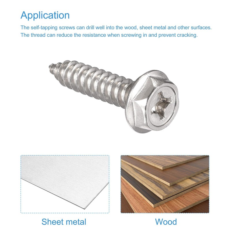 sourcing map Phillips Hex Washer Self Tapping Screws, M6 x