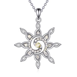 VONALA Sun Necklace 925 Sterling Silver Celtic Knot Sun Pendant Necklace Sunshine Jewellery Sun Charm for Birthday Gift for Women, Sterling Silver