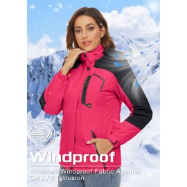 TACVASEN Women's Winter Jacket Waterproof Ski Snow Jacket Fleece Windproof Mountain Windbreaker Skiing Hiking Softshell Hooded Jacket
