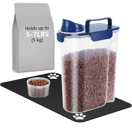 5-7Lbs Portable Airtight Dog Cat Food Container, match pet feeding mat Clean and convenient, making food less messy,translucent Storage Bin for Small Animal Kibble,Bird Seed,Oatmeal,Rice-Royal Blue
