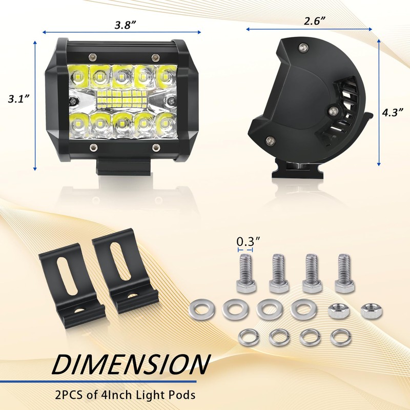 AveneMark 4‘’ 60W LED Work Light Pods（2 PCS） with 2.5‘’