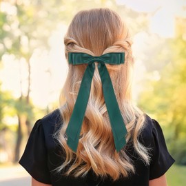 3Pcs Long Tail Bow Hair Clip Hair Bows for Women Bow Hair Clips Double-Layer Tassel Ribbon Bowknot With Long Tail Ribbon Hair Bows Ponytail Holder Hair Accessories (Green, One Size)