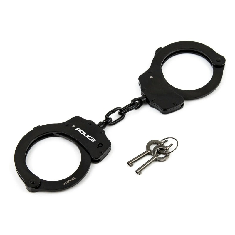 POLICE Handcuffs Professional Double Lock Heavy Duty Metal Steel Black