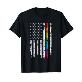 Gay Pride Thin Rainbow Line American Flag T-Shirt T-Shirt