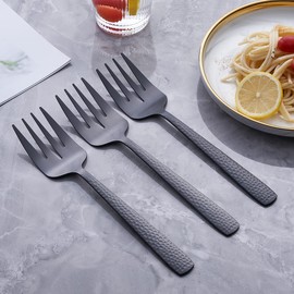 FULLYWARE Matte Black Serving Fork, 9.5-inch Stainless Steel Large Serving Fork, Heavy Duty, Satin Finish, Set of 3