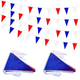 Rotenl 100 Feet 60 Pcs Red White and Blue Pennant Banner Flags String Hanging Triangle DIY Flags, Bunting Streamers Decorations for Grand Opening, Birthday, Wedding Celebration (Red White & Blue)