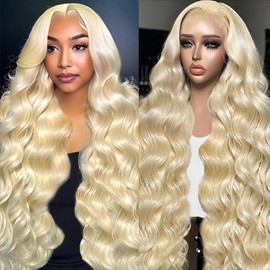 KEGOO 613 13x6 Lace Front Wig Human Hair 28 Inch Blonde Wig Human Hair 200% Density Body Wave HD Blonde Lace Front Wigs Human Hair Pre Plucked 613 Lace Front Wig Human Hair