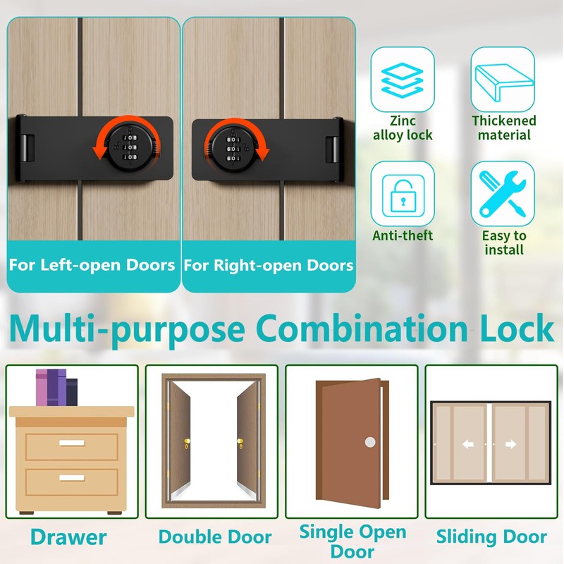 Keyless Cabinet Door Locks with Combination - 3 Digit Closet