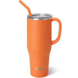 Swig Life 40oz Mega Mug, 40 oz Tumbler with Handle and Straw, Cup Holder Friendly, Dishwasher Safe, Extra Large Insulated Tumbler, Stainless Steel (Orange)