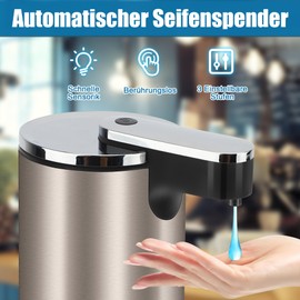 MEKOTRIN Automatic Soap Dispenser Stainless Steel Touchless 330ml Large Capacity for Bathroom Kitchen Ideal for Home Hotels (Silver)
