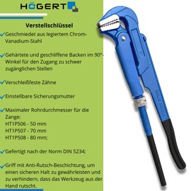 Högert Technik - Adjustable wrench for pipes 90° 320 mm / 1 inch - Adjustment wrench for hydraulic and assembly work - Adjustable wrench - Made of chrome vanadium steel