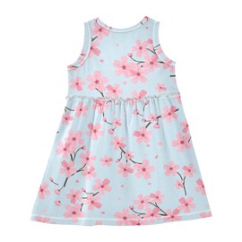 Vozoza Cherry Blossoms Summer Girl Dresses Cotton Dress Sleeveless Toddler Outfits Clothess Size 6