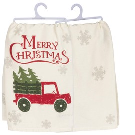 Primitives by Kathy Rustic Holiday Dish Towel, 28 x 28-Inches, Christmas Truck