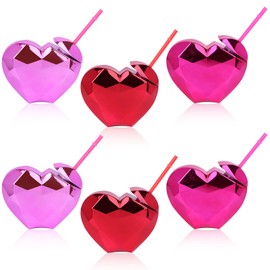 6 Pcs Valentine's Day Disco Tumbler Cups Heart Shaped Cup with Lid and Straw 21 Oz Valentine's Day Plastic Cup Creative Drinking Cocktail Cup Plastic Tumblers for Birthday Bachelorette Party Supplies