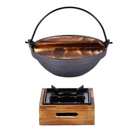 Japanese Cast Iron Sukiyaki Hot Pot Set - 7.87 Inch Non-Stick Stew Pot with Small Aluminum Stove for Kitchen Use